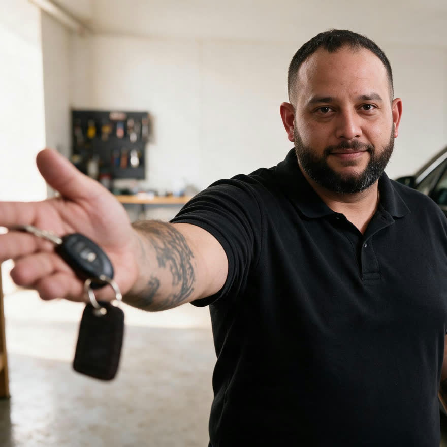 O curador estendendo a chave do carro, no fim do protocolo.